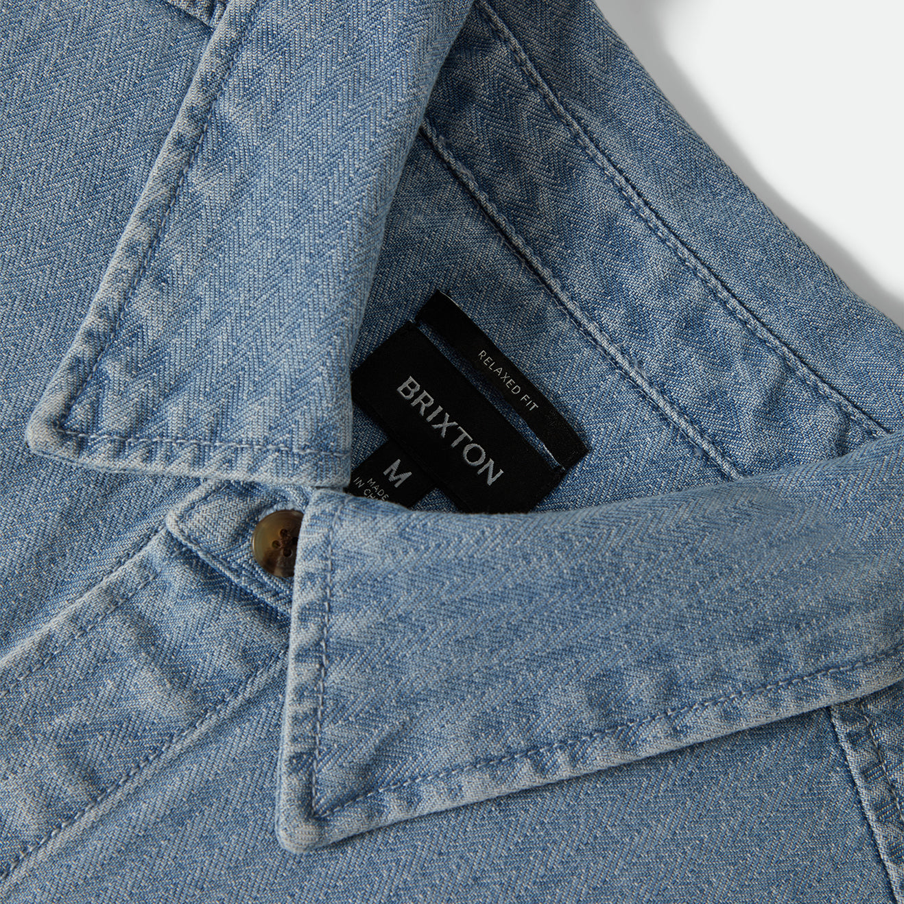 HERRINGBONE LW RELAXED OVERSHIRT - LIGHT WASH DENIM HERRINGBONE
