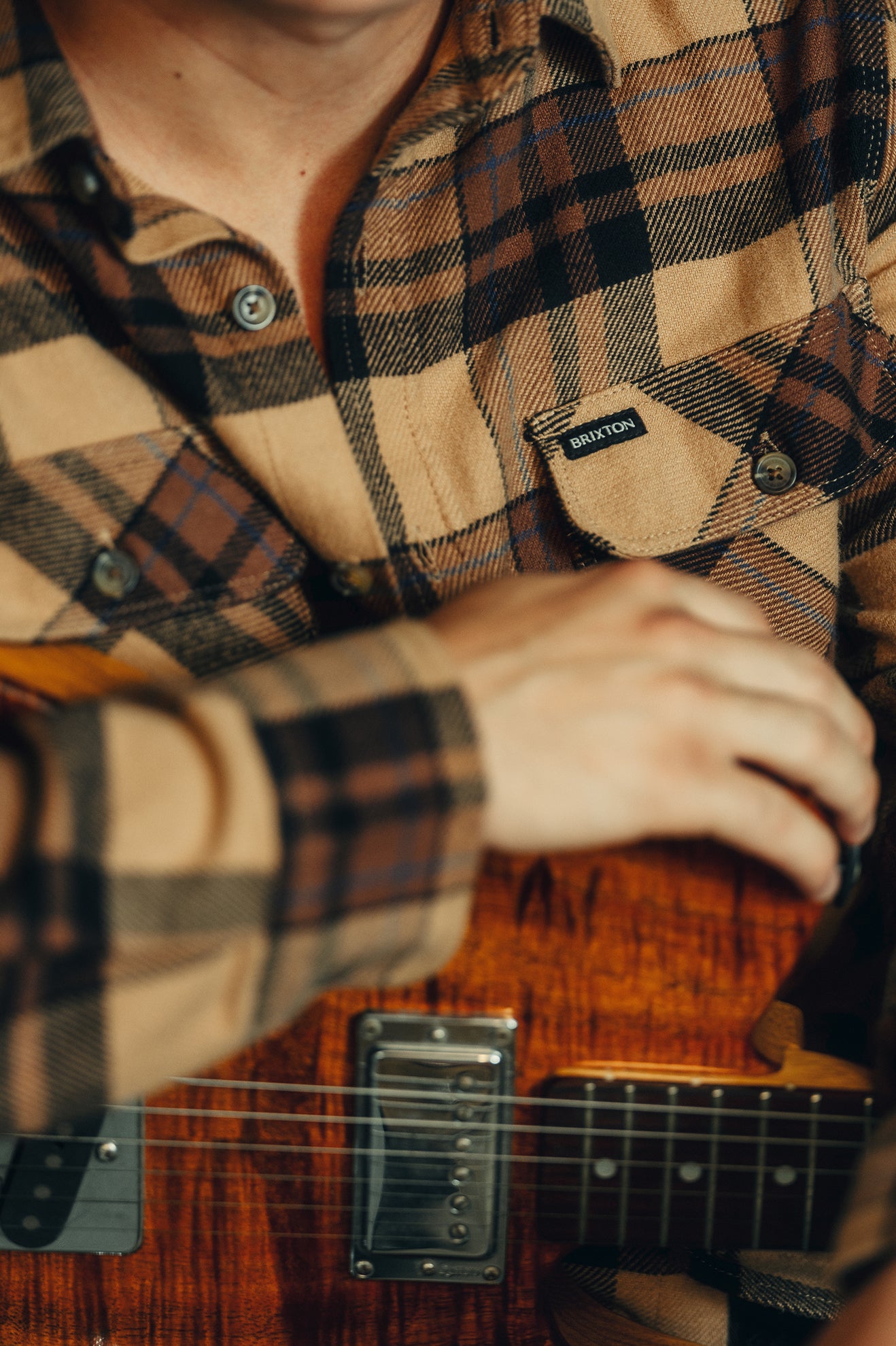 BOWERY L/S FLANNEL-TIGER'S EYE/PINECONE BROWN/WAS