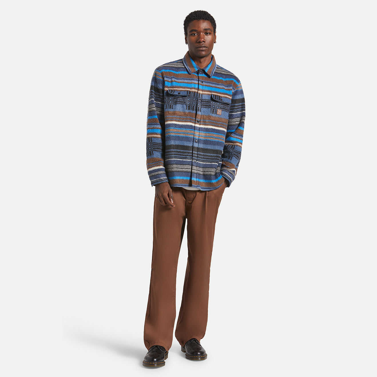 BOWERY L/S ARCTIC STRETCH FLEECE - MOOD INDIGO BLANKET STRIPE