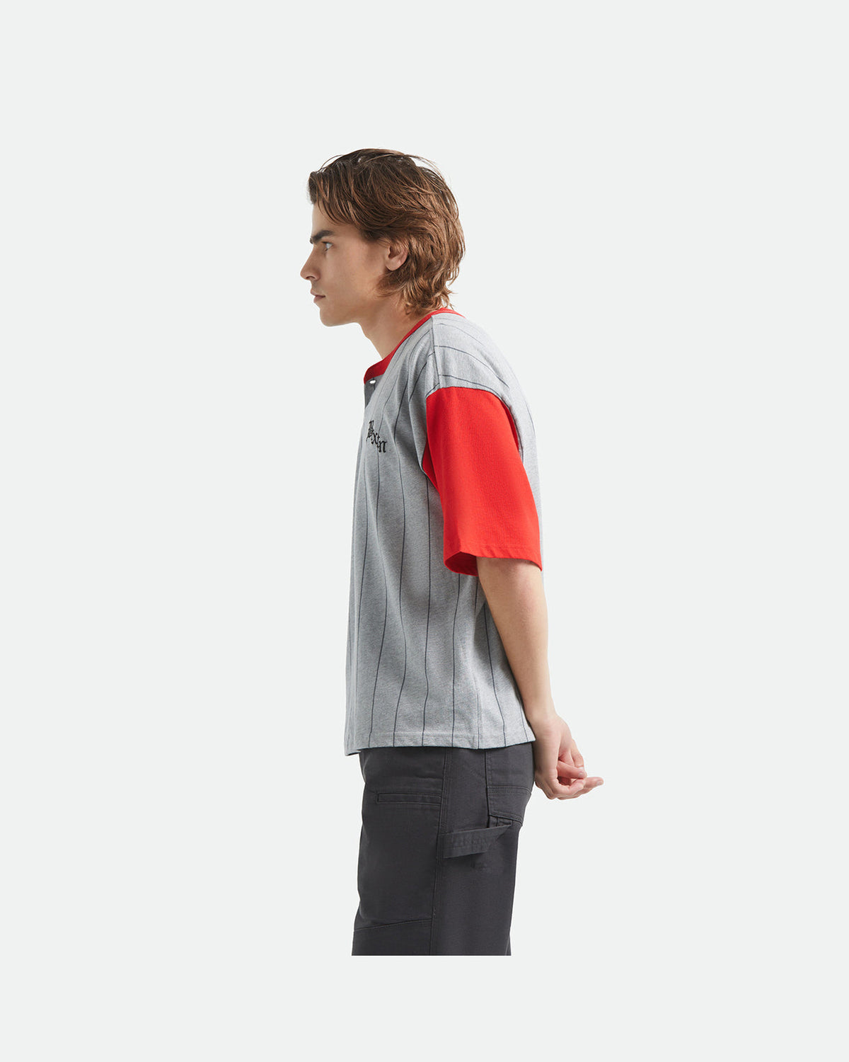 BOXY BASEBALL 1/2 SLEEVE TEE - HEATHER GREY/ADRENALINE RUSH