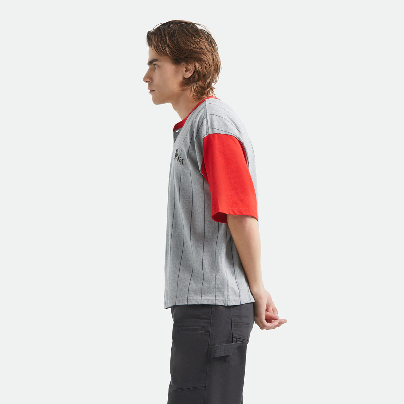 BOXY BASEBALL 1/2 SLEEVE TEE - HEATHER GREY/ADRENALINE RUSH