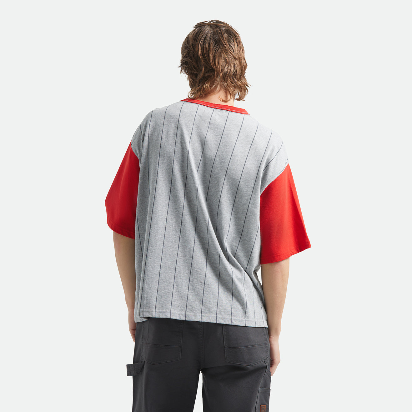 BOXY BASEBALL 1/2 SLEEVE TEE - HEATHER GREY/ADRENALINE RUSH