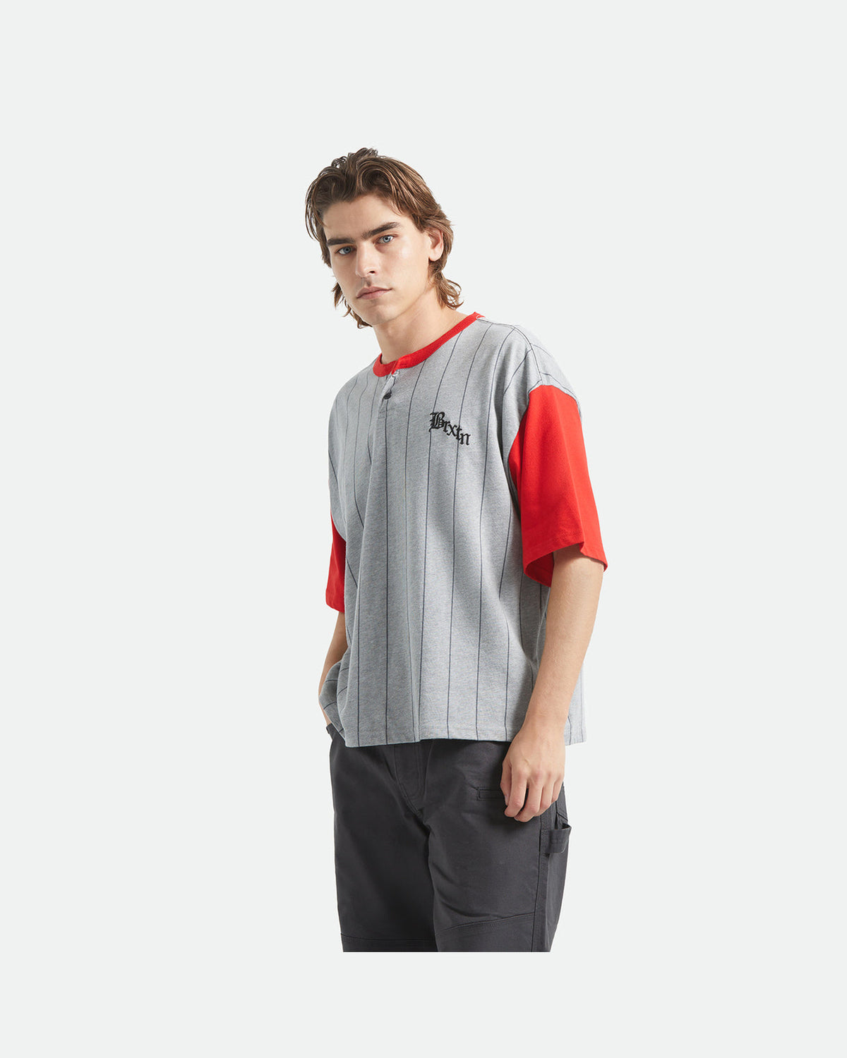 BOXY BASEBALL 1/2 SLEEVE TEE - HEATHER GREY/ADRENALINE RUSH