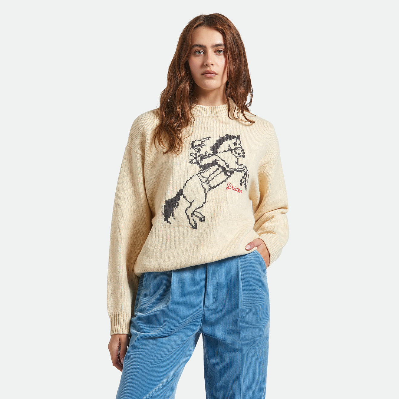 BRIXTON RANCHING CLUB CREW SWEATER - WHITECAP