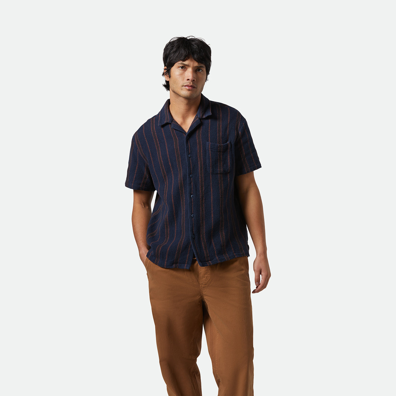 BUNKER WAFFLE STRIPE S/S WVN - WASHED NAVY STRIPE