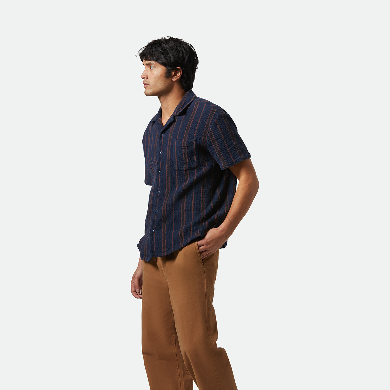 BUNKER WAFFLE STRIPE S/S WVN - WASHED NAVY STRIPE