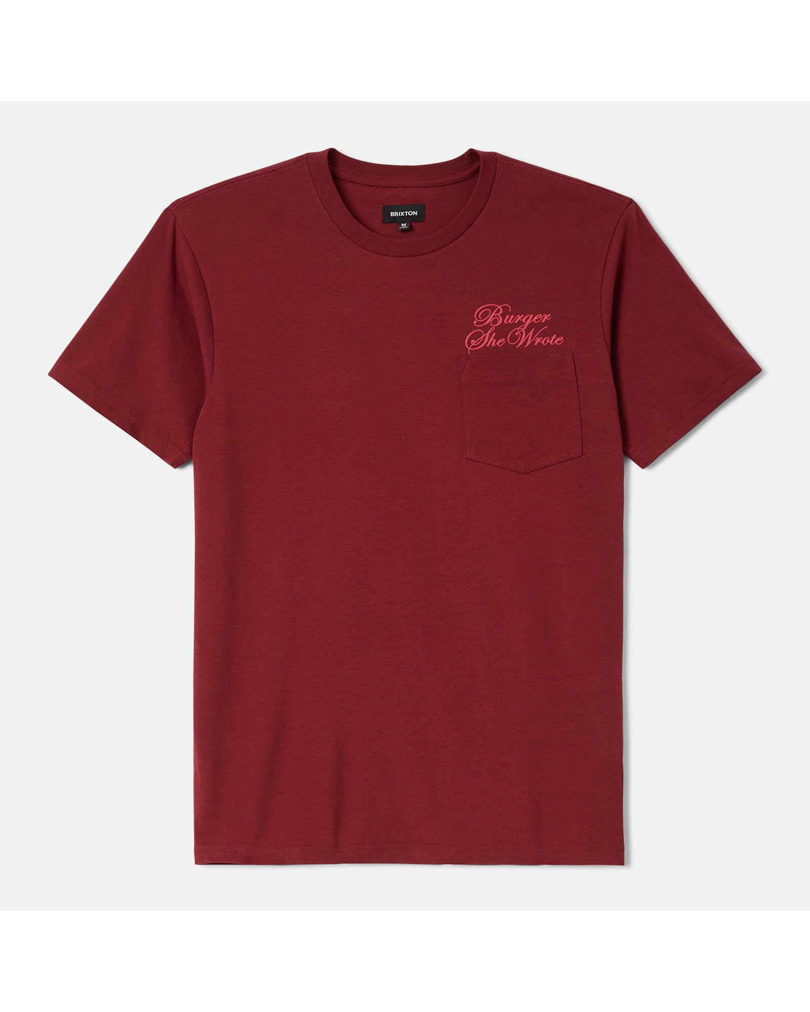 BURGER SHE WROTE POCKET TEE - BURGUNDY