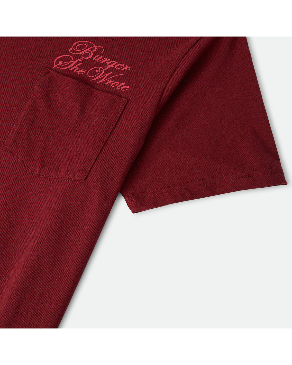BURGER SHE WROTE POCKET TEE - BURGUNDY