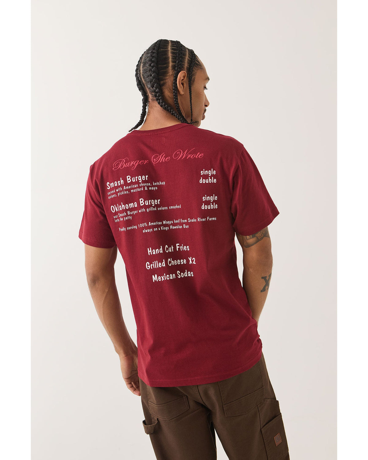 BURGER SHE WROTE POCKET TEE - BURGUNDY