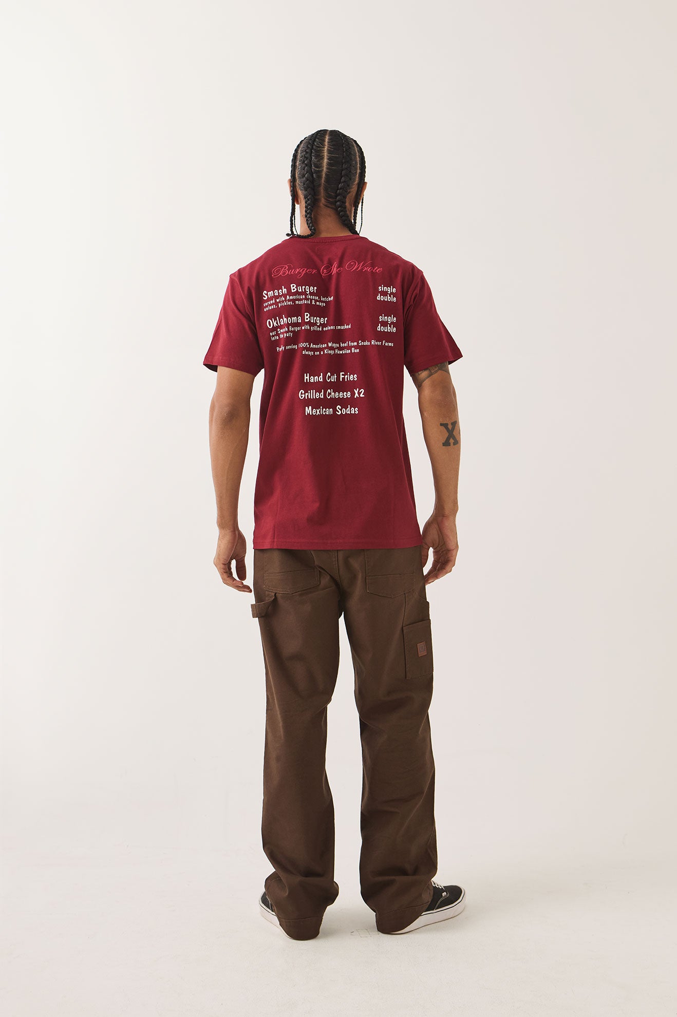 BURGER SHE WROTE POCKET TEE - BURGUNDY