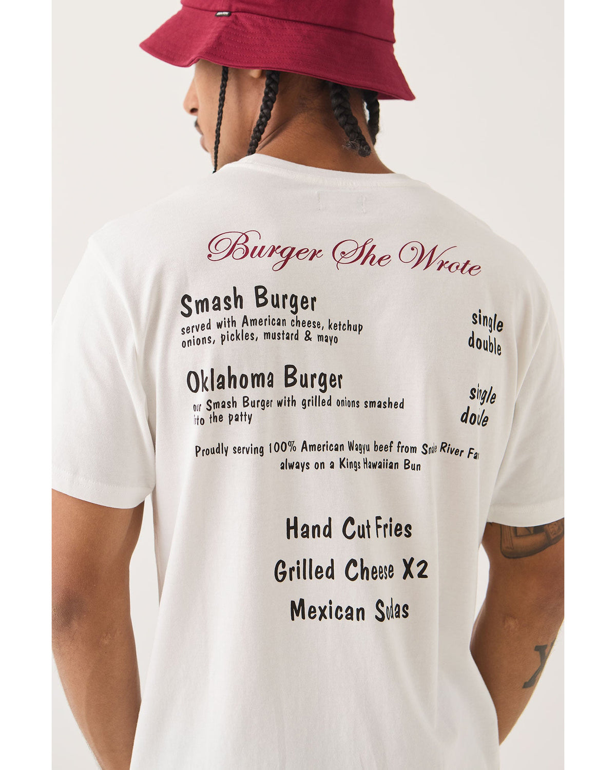 BURGER SHE WROTE POCKET TEE - WHITE