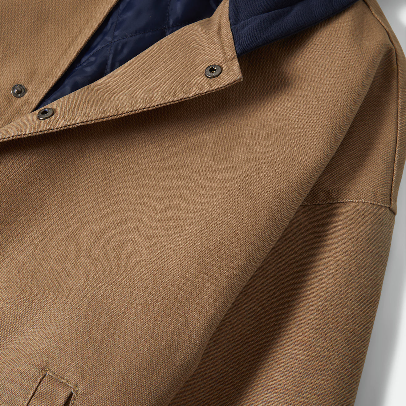 CANVAS HOODED BOMBER JKT - KHAKI/MOOD INDIGO