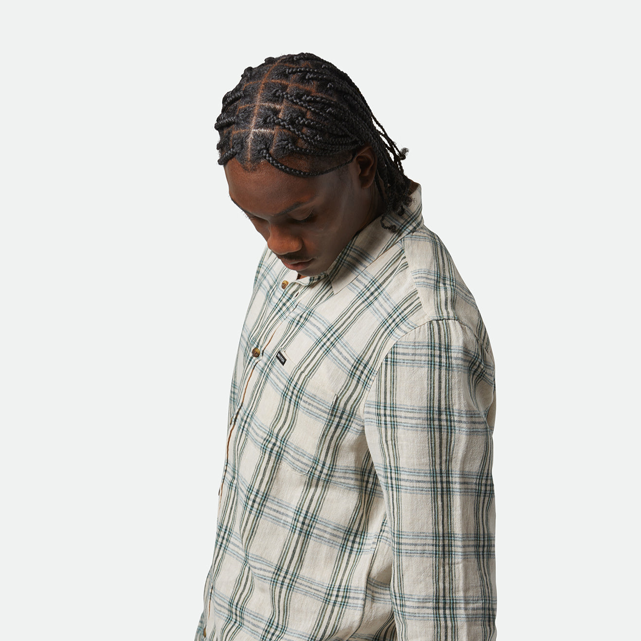 CHARTER LINEN BLEND L/S WVN - OFF WHITE/IVY GREEN PLAID