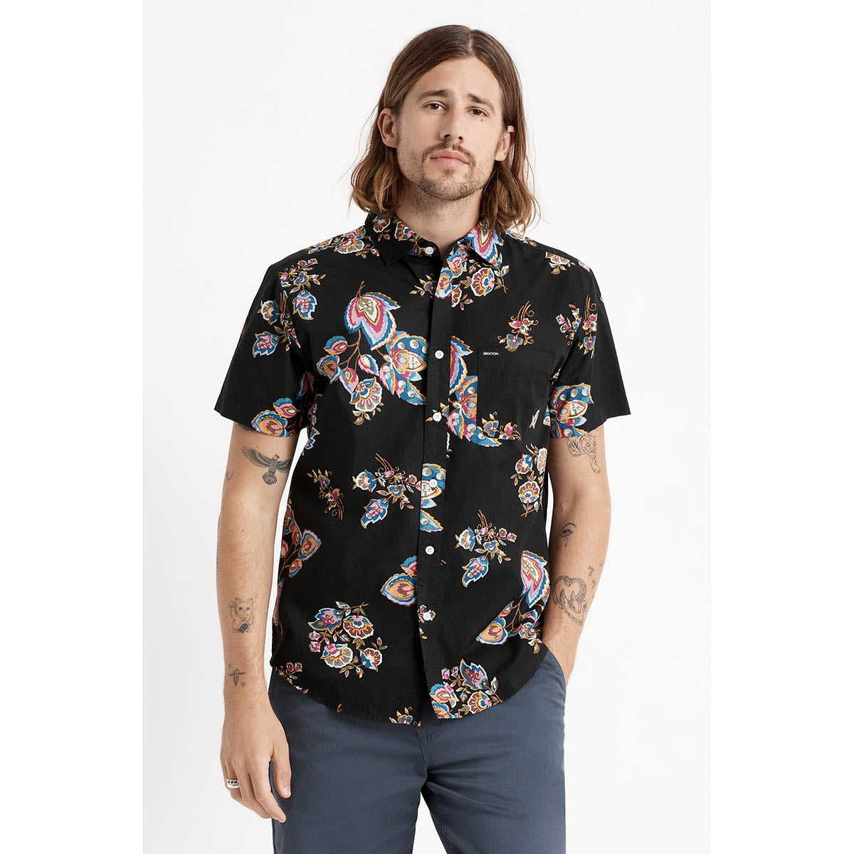 CHARTER PRINT S/S WVN - BLACK/PURPLE