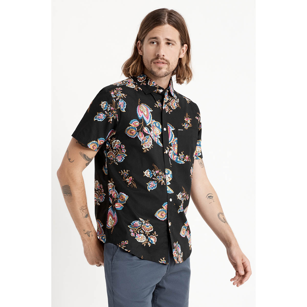 CHARTER PRINT S/S WVN - BLACK/PURPLE