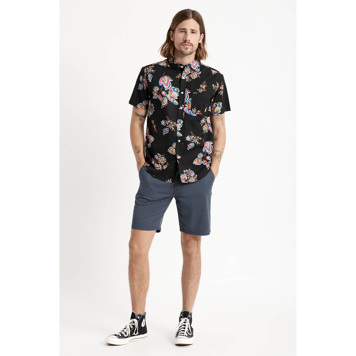 CHARTER PRINT S/S WVN - BLACK/PURPLE