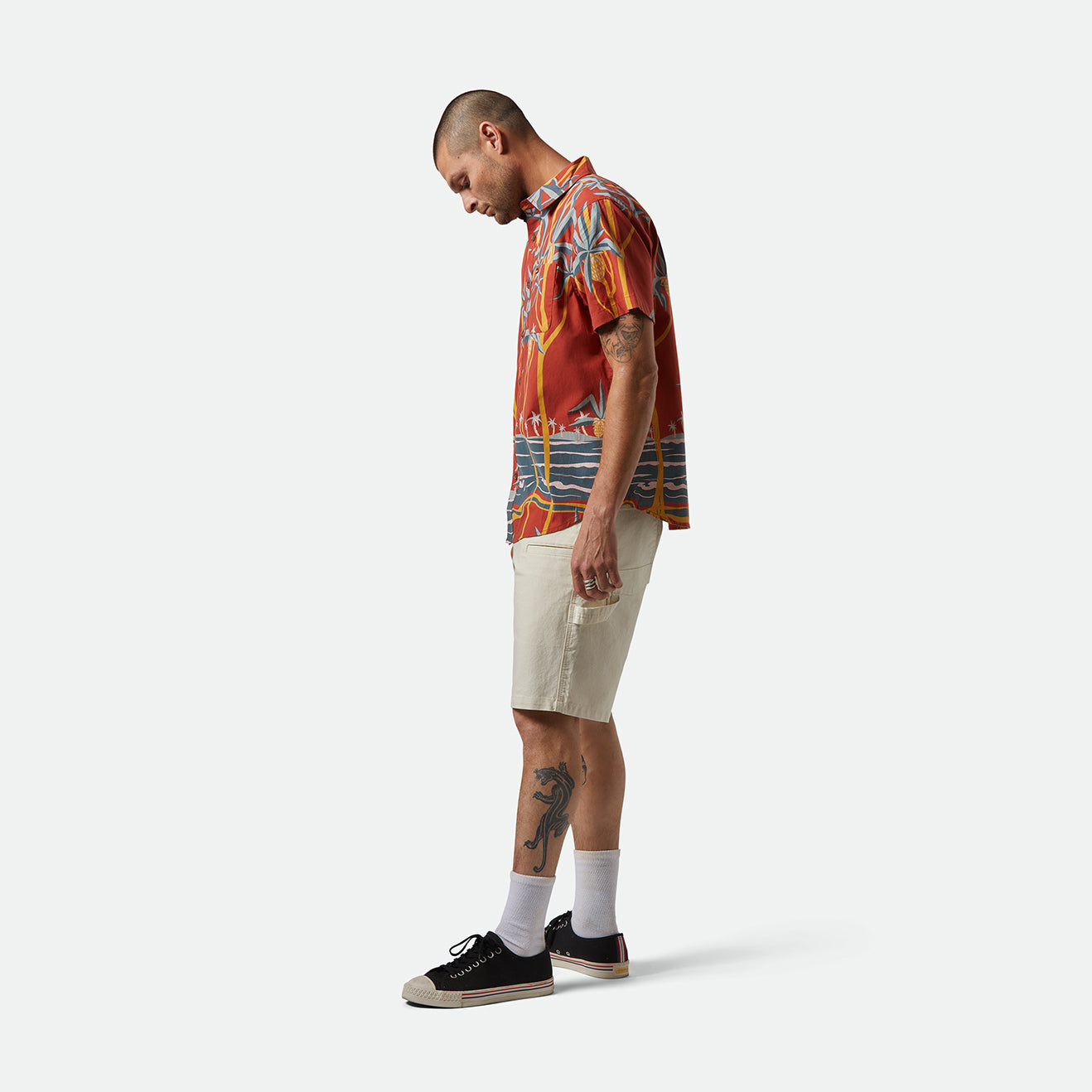 CHARTER PRINT S/S WVN-DARK RED SCENIC TRIP