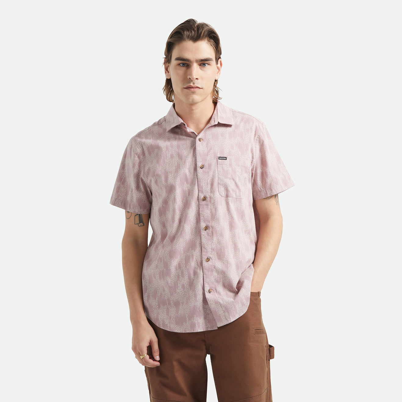 CHARTER PRINT S/S WVN - DARK PINK/SILVER CRACKLE PAINT