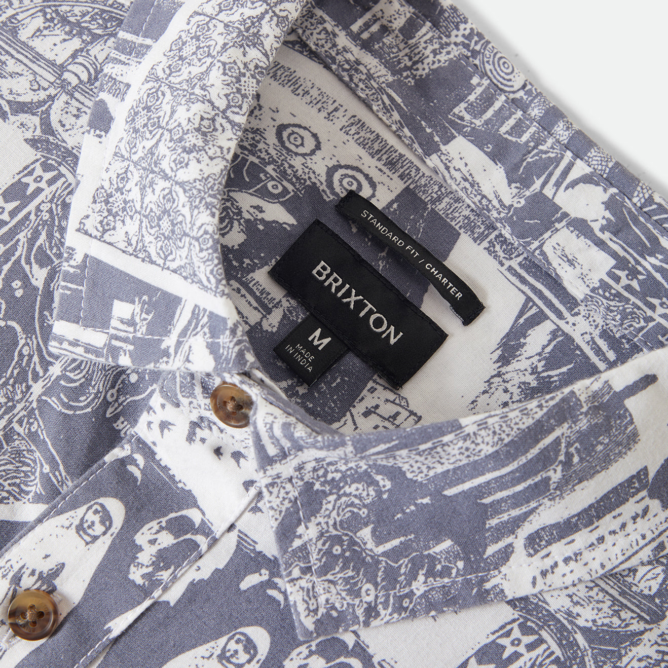 CHARTER PRINT S/S WVN - NAVY/WHITE COLLAGE