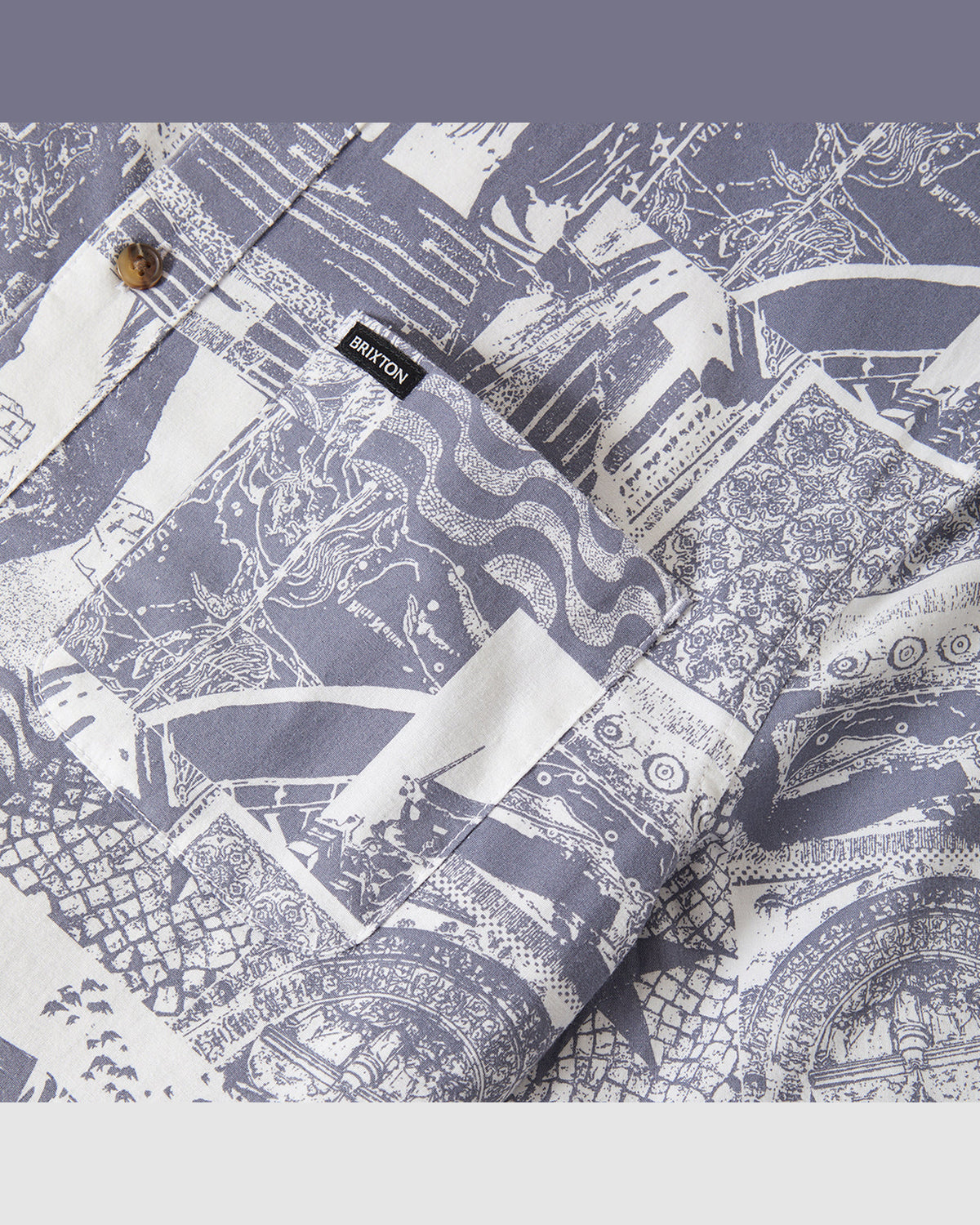 CHARTER PRINT S/S WVN - NAVY/WHITE COLLAGE