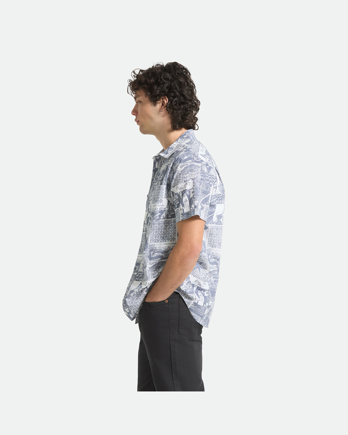 CHARTER PRINT S/S WVN - NAVY/WHITE COLLAGE