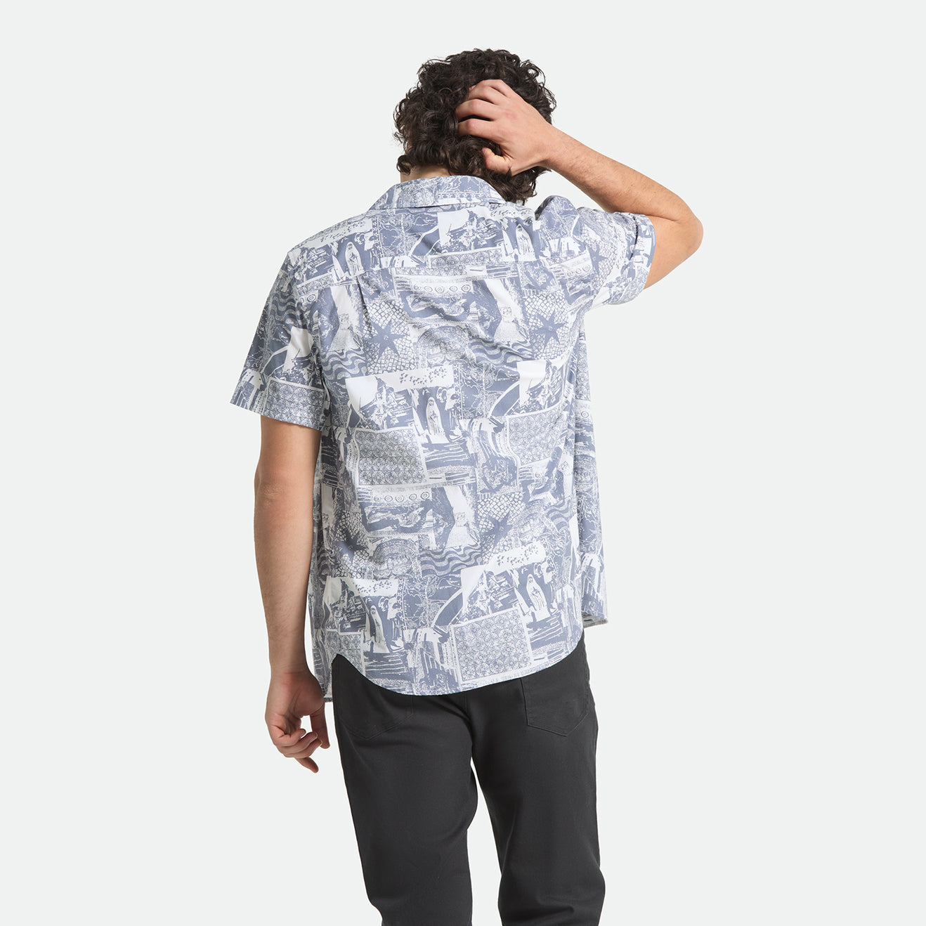 CHARTER PRINT S/S WVN - NAVY/WHITE COLLAGE