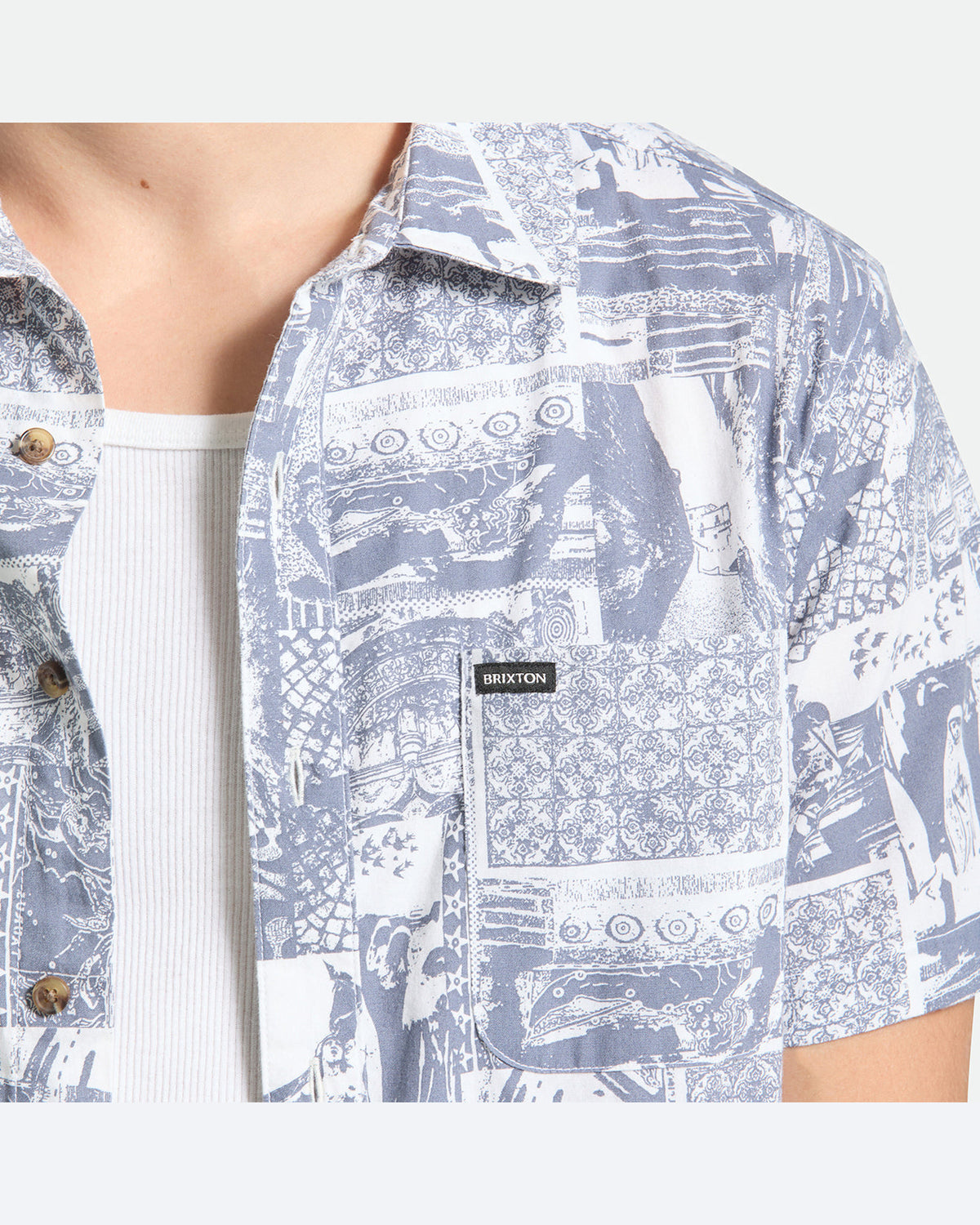 CHARTER PRINT S/S WVN - NAVY/WHITE COLLAGE