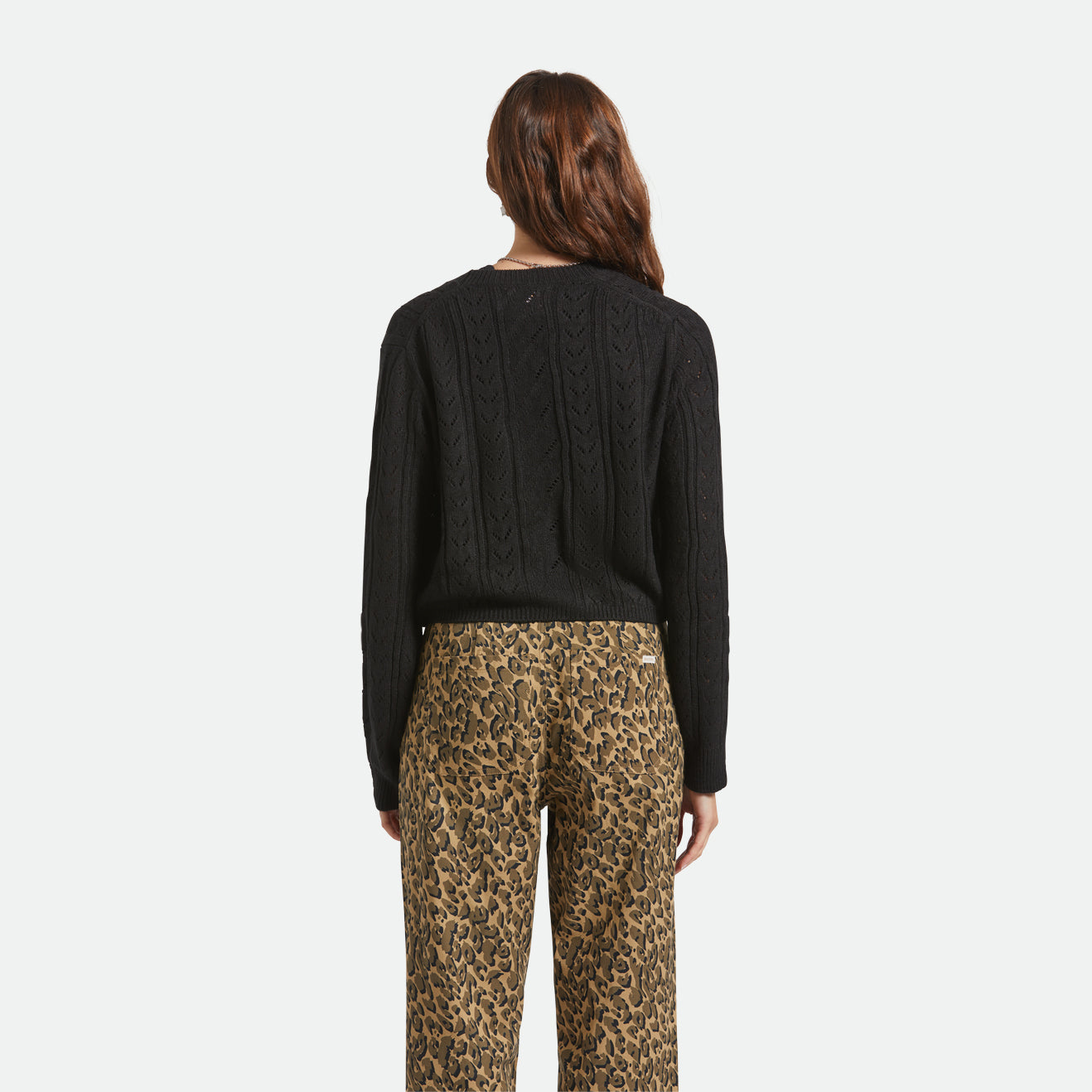 CROPPED POINTELLE TIE CARDIGAN - BLACK