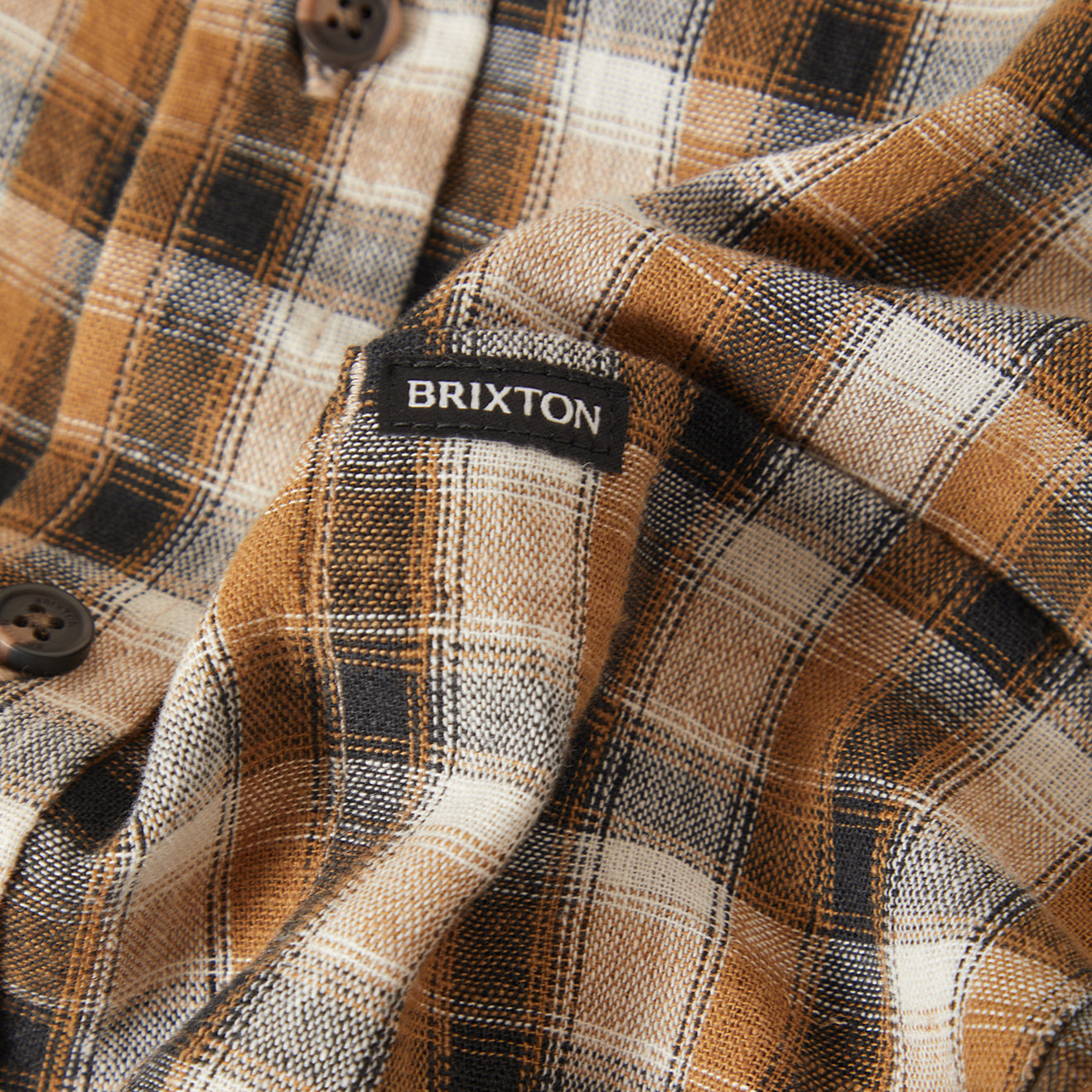 CRU LINEN BLEND PLAID S/S WVN - BLACK/TOBACCO PLAID