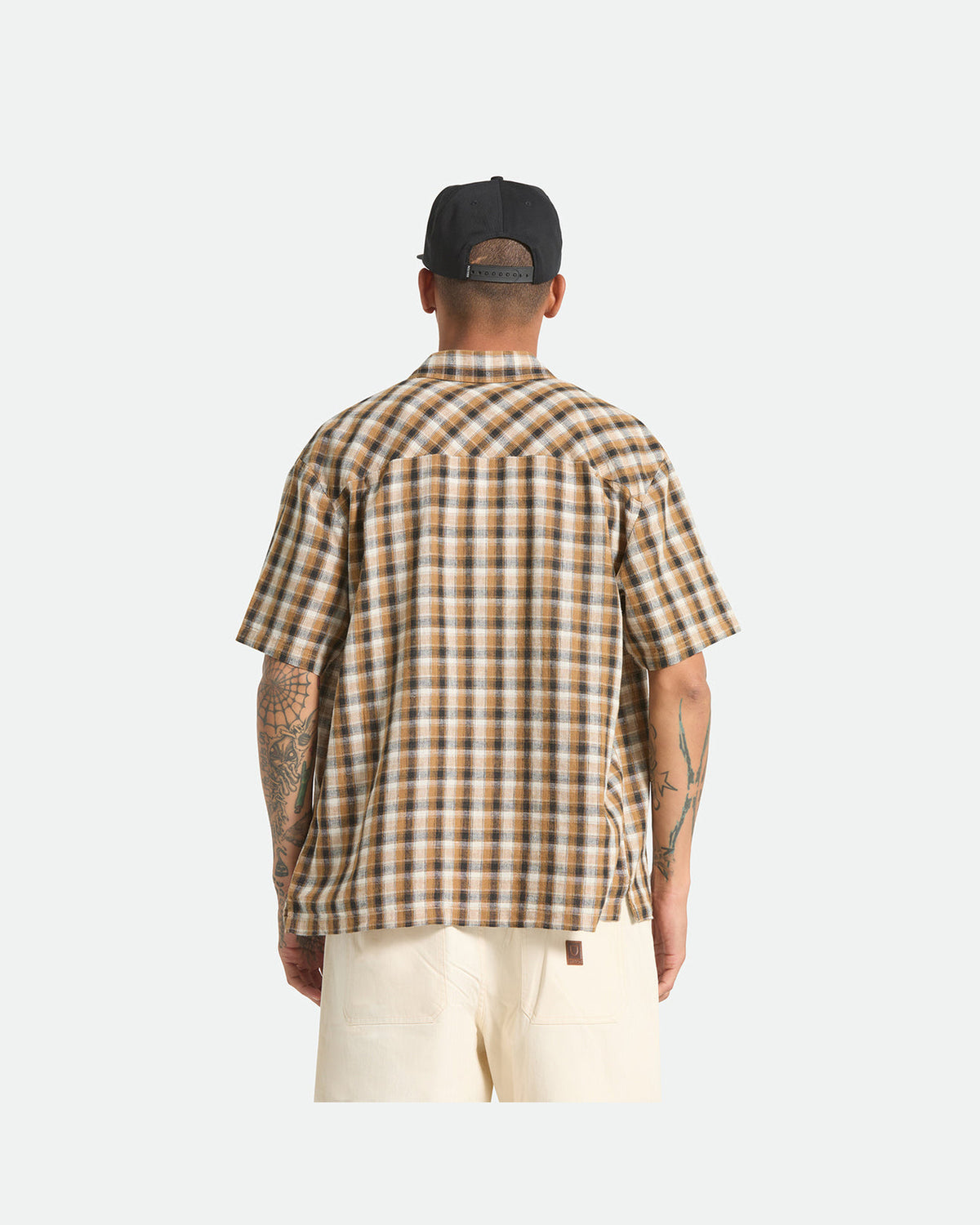 CRU LINEN BLEND PLAID S/S WVN - BLACK/TOBACCO PLAID