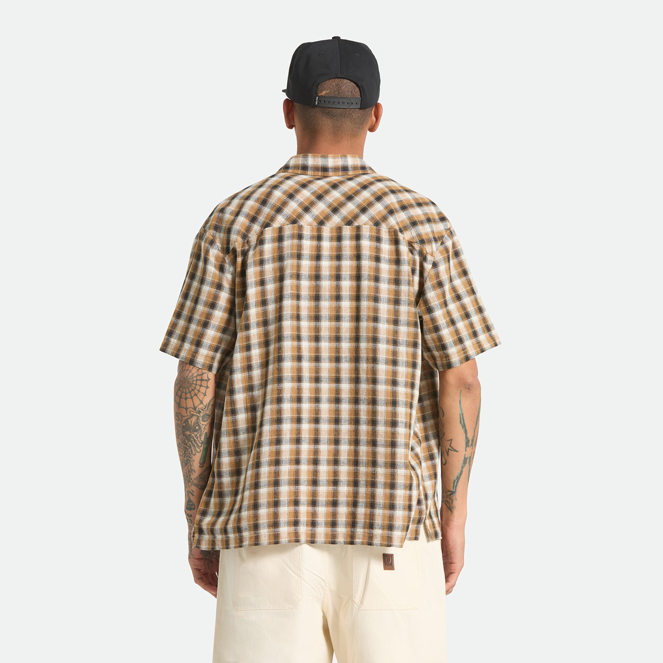 CRU LINEN BLEND PLAID S/S WVN - BLACK/TOBACCO PLAID