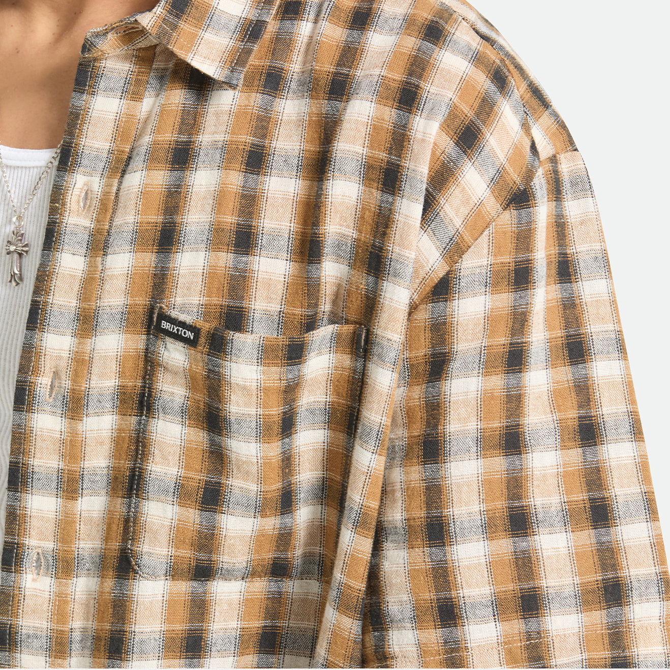 CRU LINEN BLEND PLAID S/S WVN - BLACK/TOBACCO PLAID