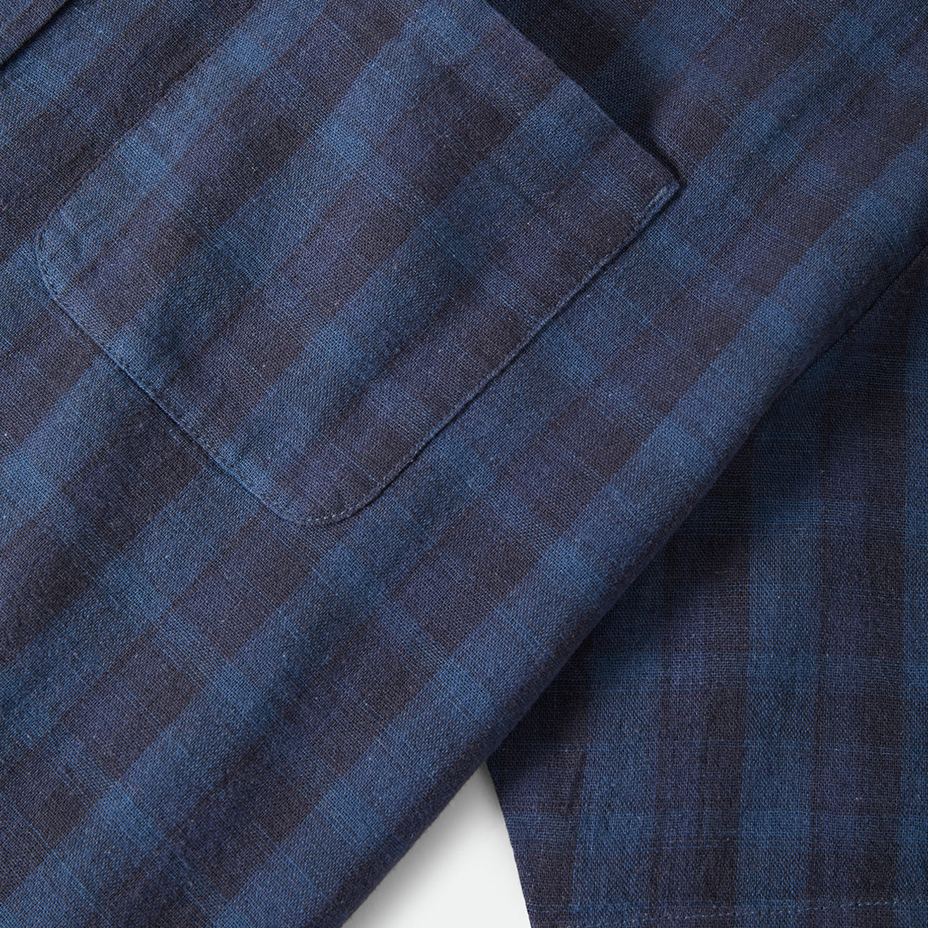 CRU LINEN BLEND PLAID S/S WVN - DARK BLUE/BLACK PLAID