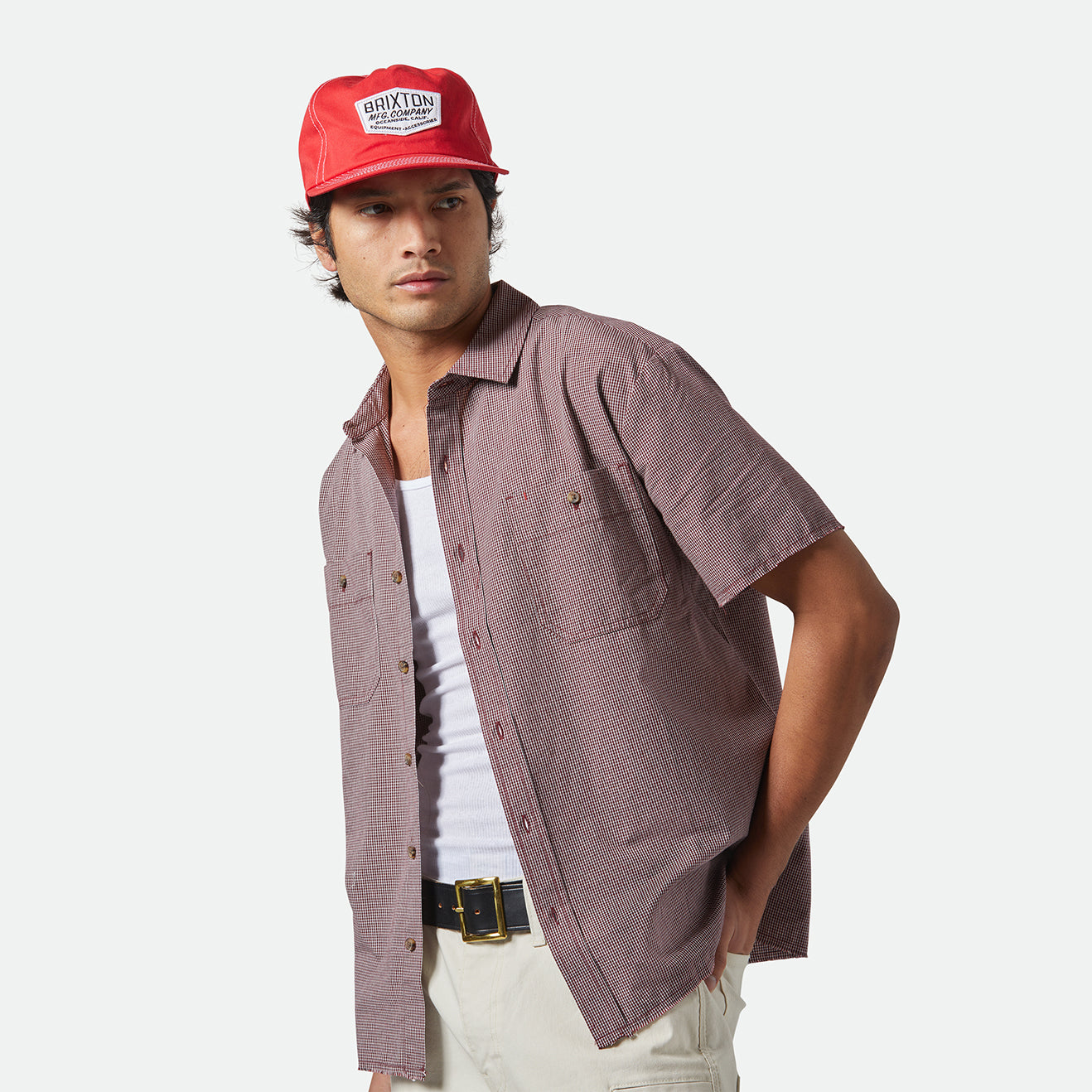 CRU MICRO PLAID S/S WVN - CORDOVAN RED MICRO PLAID
