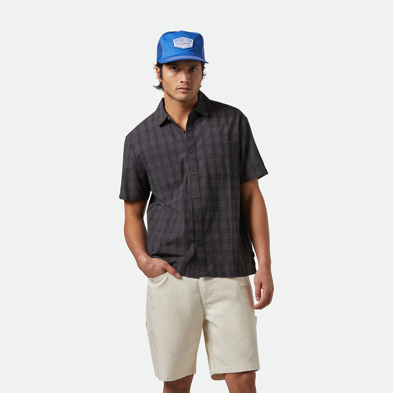 CRU OXFORD PLAID S/S WVN-CHARCOAL/BLACK PLAID
