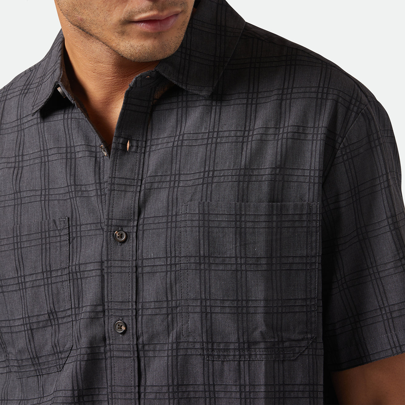 CRU OXFORD PLAID S/S WVN-CHARCOAL/BLACK PLAID