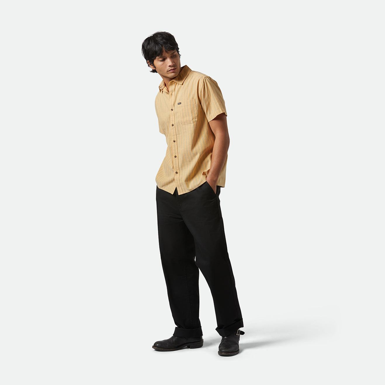 CRU OXFORD STRIPE S/S WVN - CURRY/IVY GREEN STRIPE