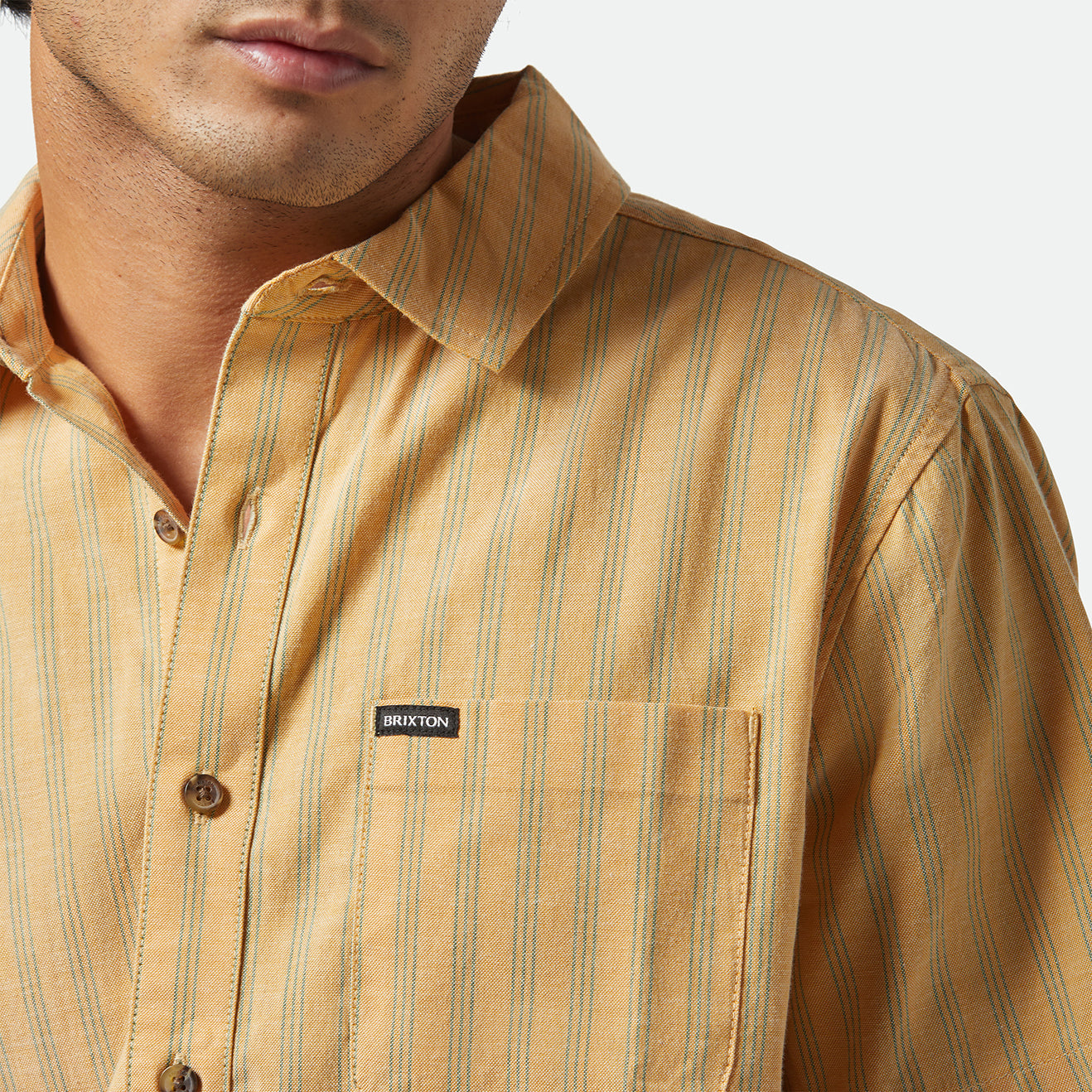 CRU OXFORD STRIPE S/S WVN - CURRY/IVY GREEN STRIPE