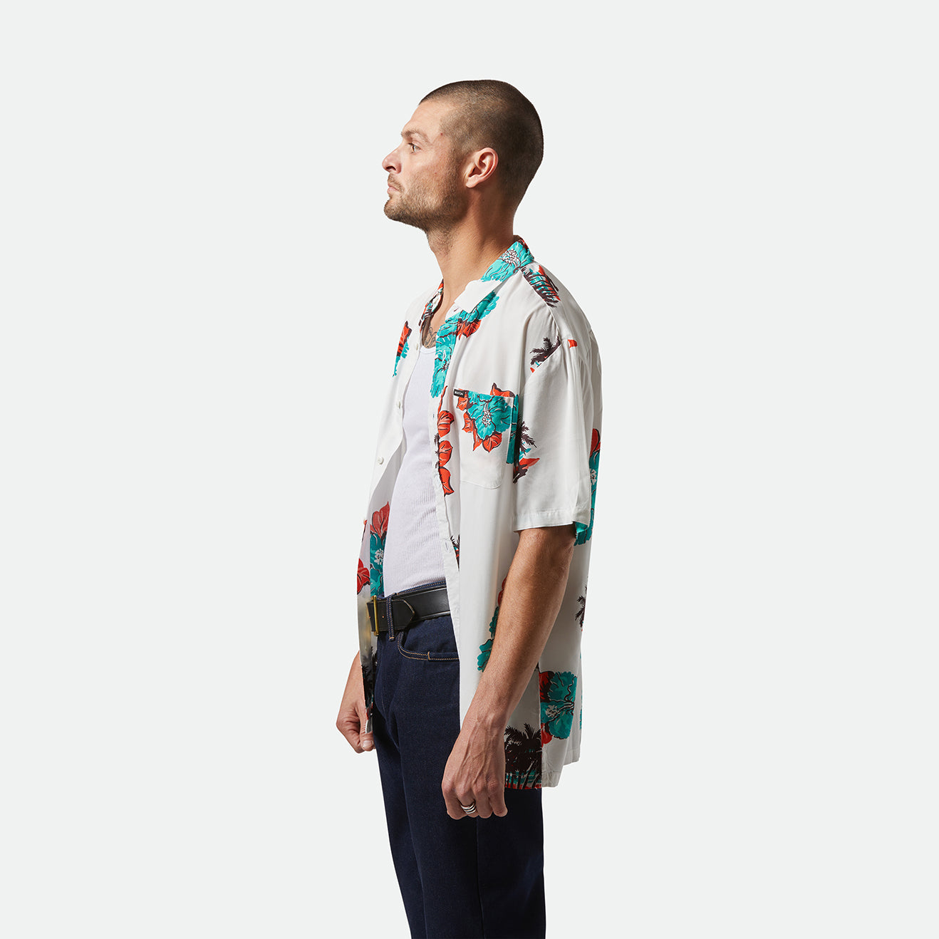 CRU PRINT S/S WVN-OFF WHITE/AQUATIC GREEN FLORAL