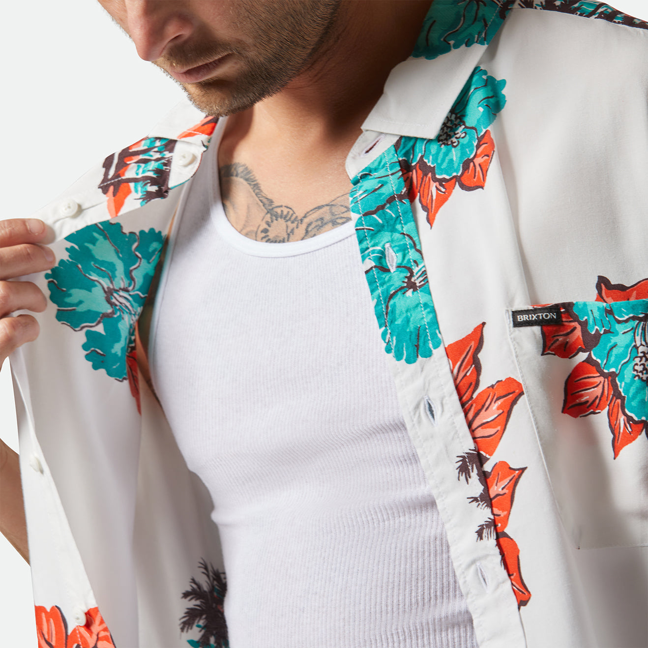 CRU PRINT S/S WVN-OFF WHITE/AQUATIC GREEN FLORAL
