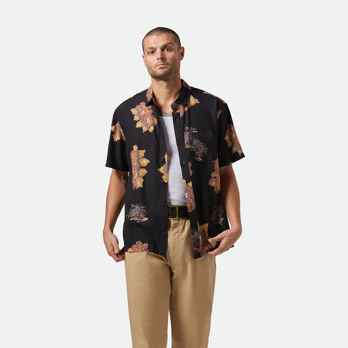 CRU PRINT S/S WVN-WASHED BLACK/CHARCOAL FLORAL