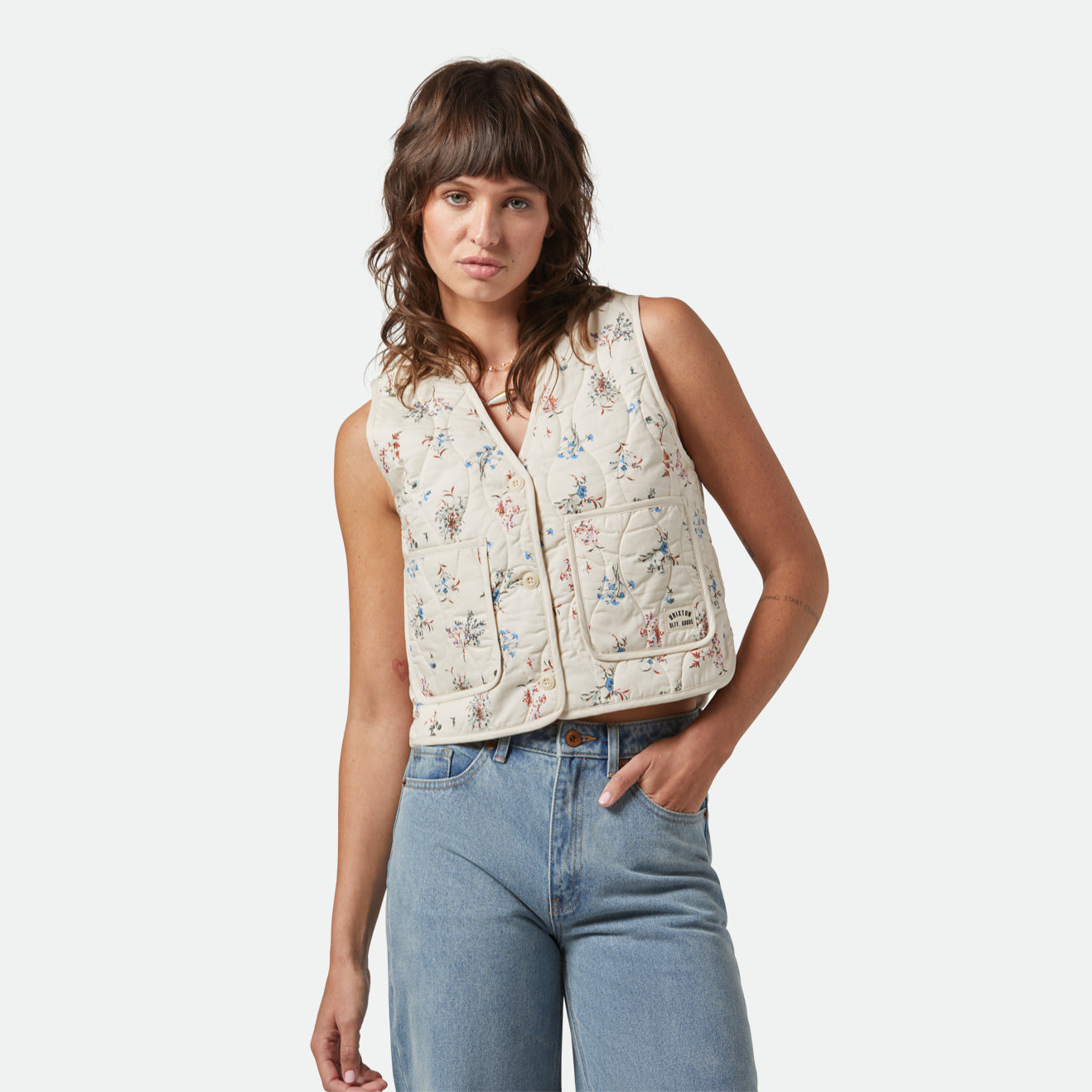 FIELD FLORAL QUILTED VEST - WHITECAP/HAZELNUT/DITSY FLORAL