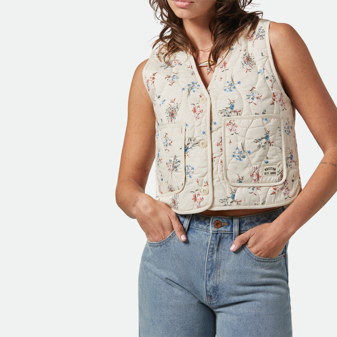 FIELD FLORAL QUILTED VEST - WHITECAP/HAZELNUT/DITSY FLORAL