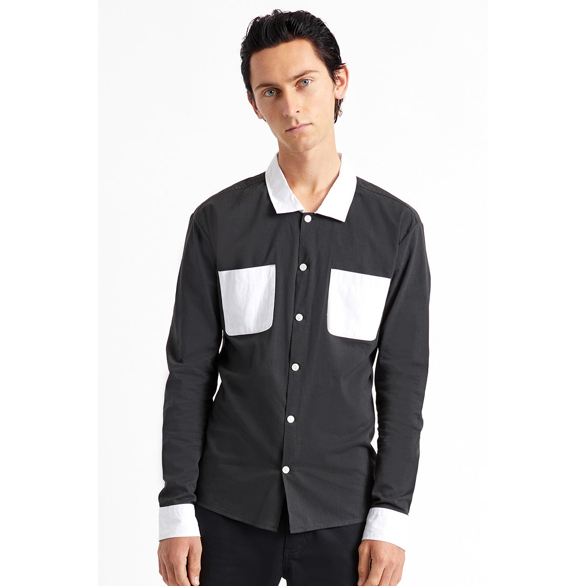 GRAHAM L/S WVN - BKWHT