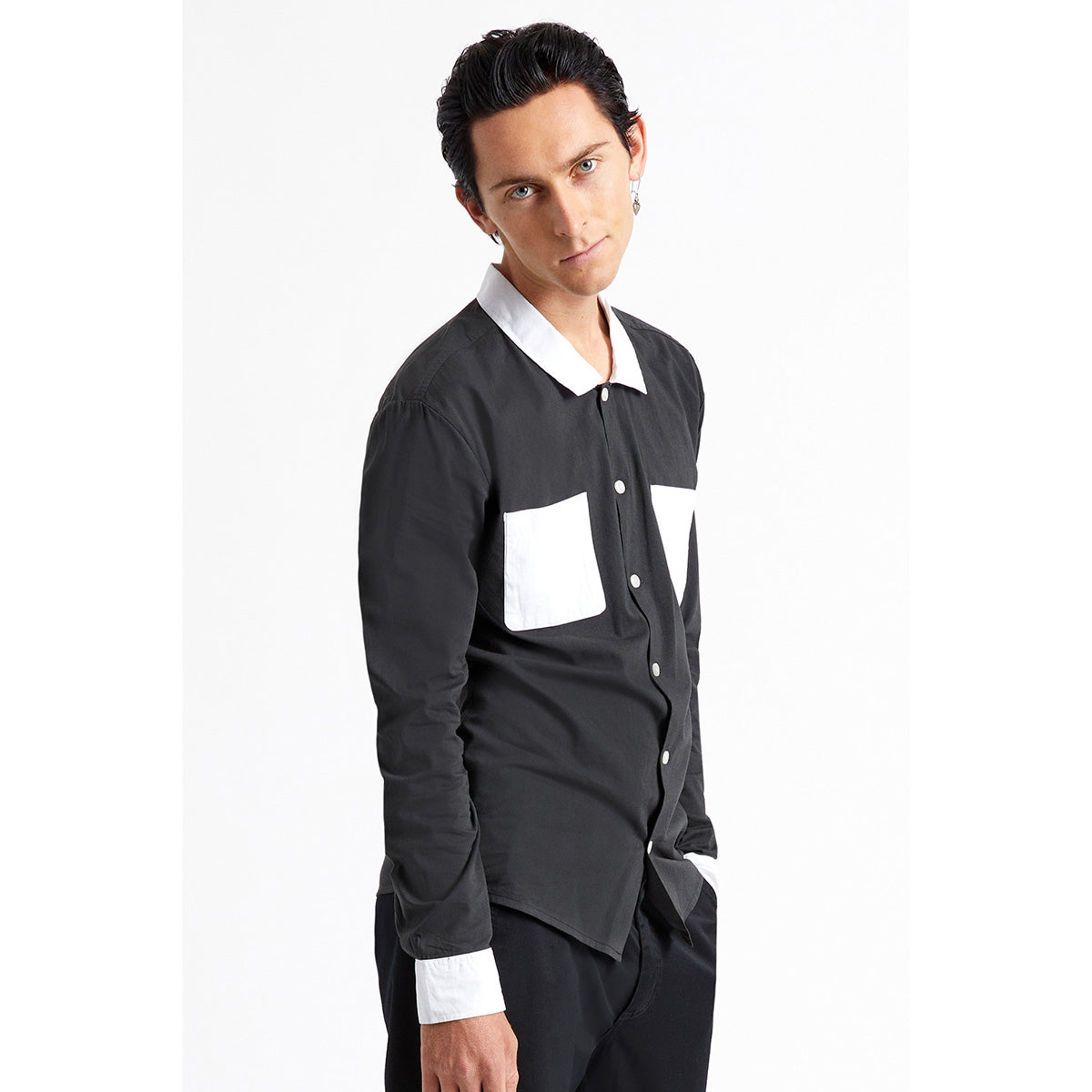 GRAHAM L/S WVN - BKWHT