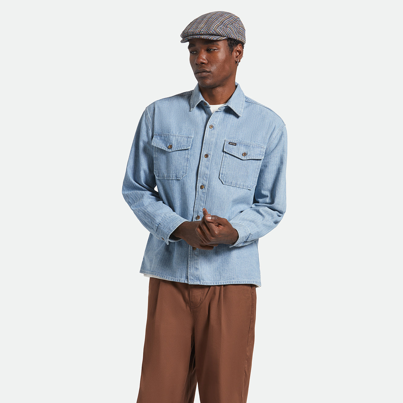 HERRINGBONE LW RELAXED OVERSHIRT - LIGHT WASH DENIM HERRINGBONE