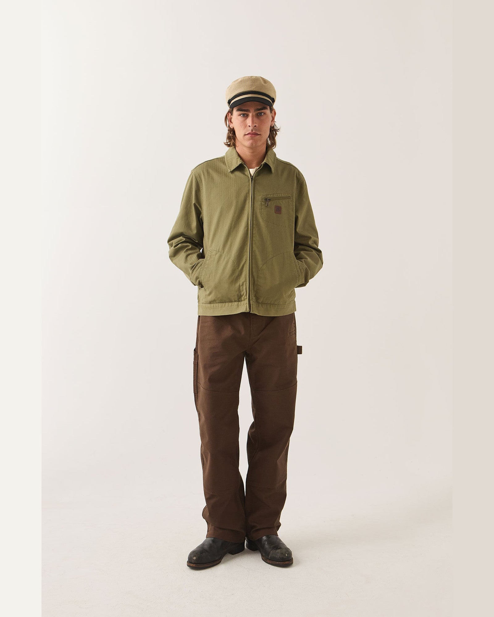 MECHANIC GARAGE ZIP JKT - OLIVE SURPLUS HERRINGBONE