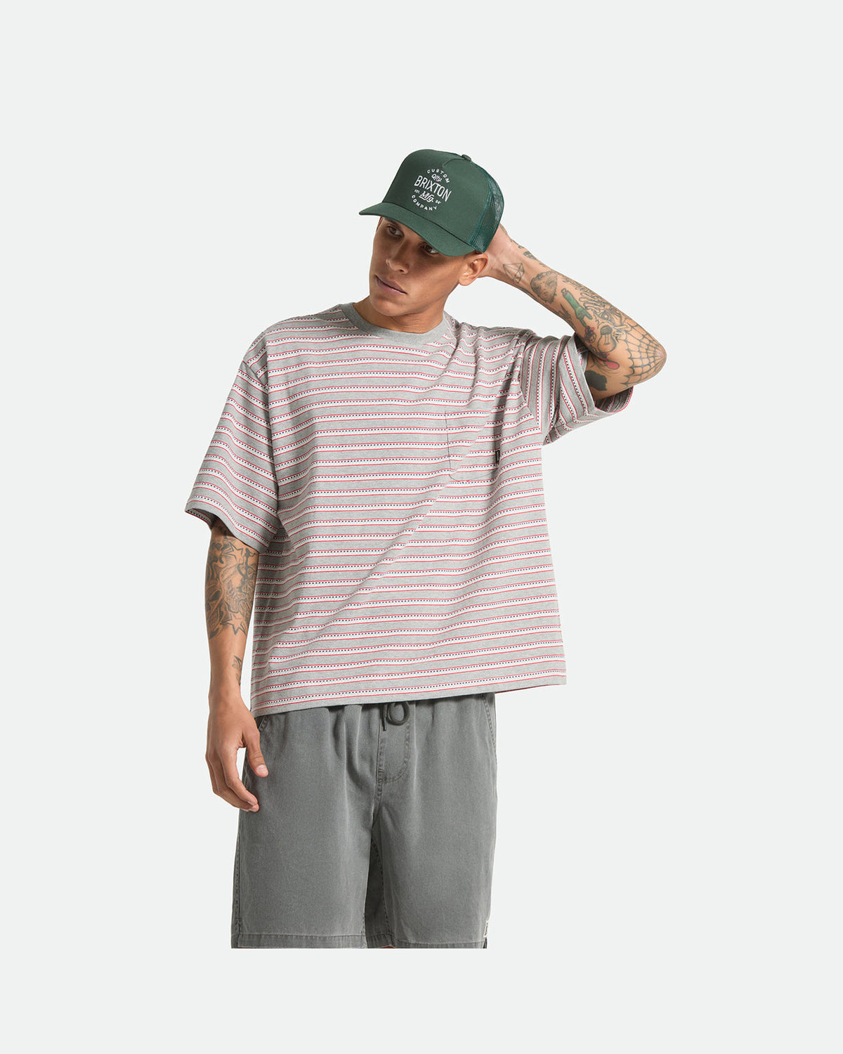 POOLSIDE PIQUE BOX CROP TEE - HEATHER GREY