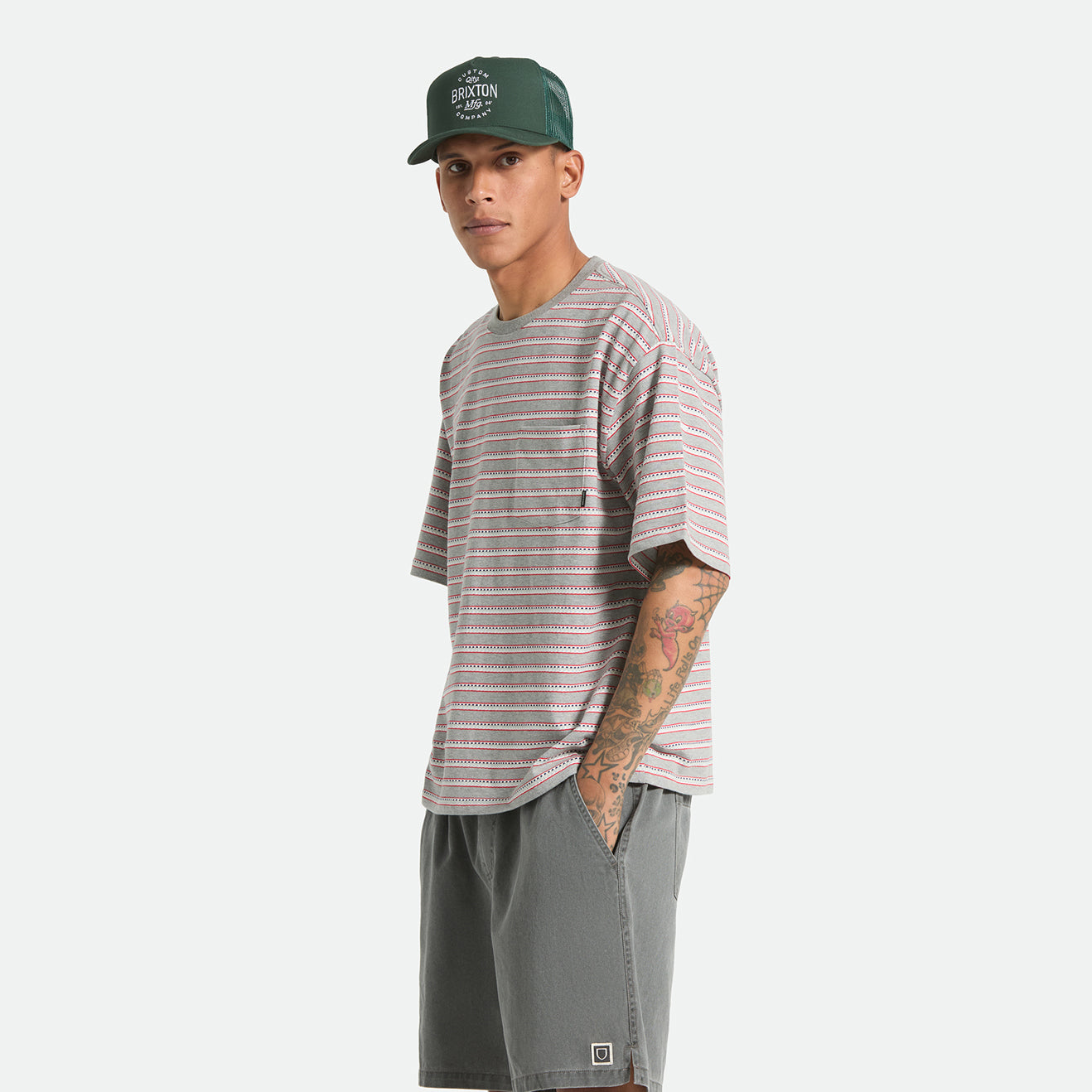 POOLSIDE PIQUE BOX CROP TEE - HEATHER GREY