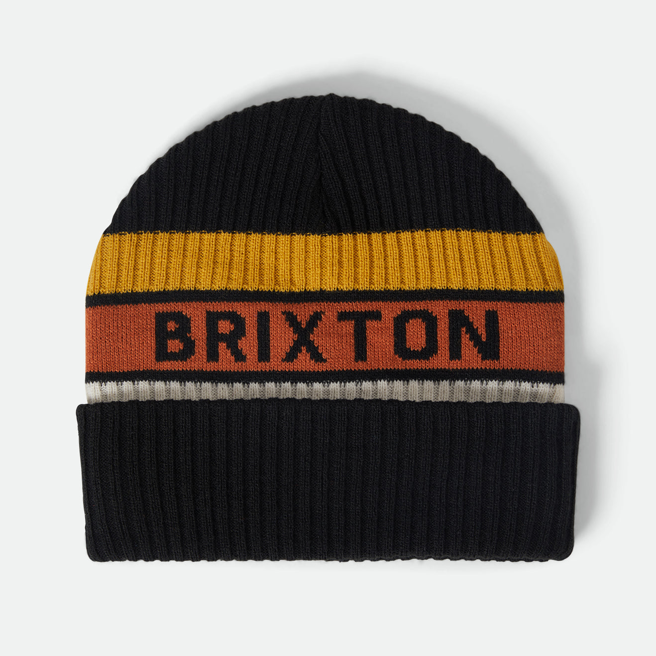 ストライプ　アクリル　ビーニー RAINIER STRIPED BEANIE - BLACK/YELLOW/ORANGE